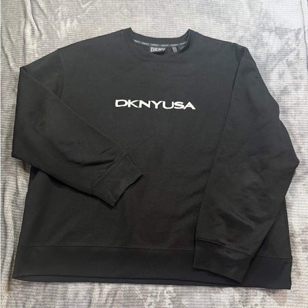 Vintage DKNY USA Sweatshirt Mens XXL Black Logo Crewneck Fleece‎ Pullover 90s